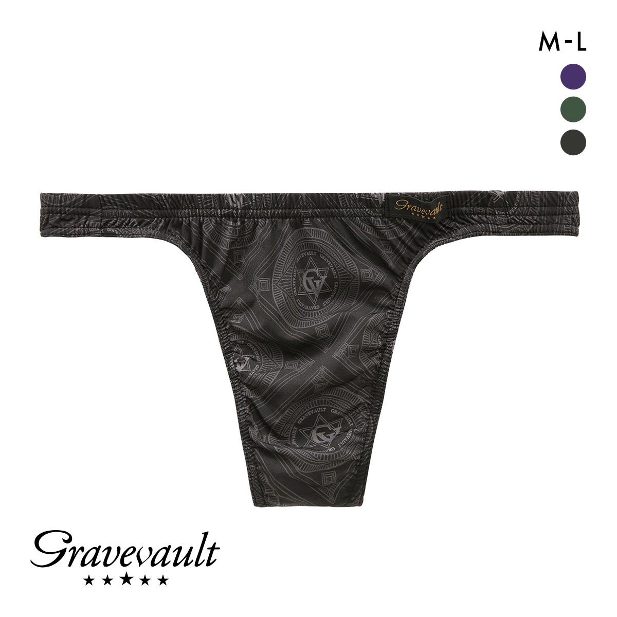 グレイブボールト Gravevault LANDMARK Tバック ビキニ ブリーフ ML メンズ 前閉じ 日本製(BK-ブラック-M)