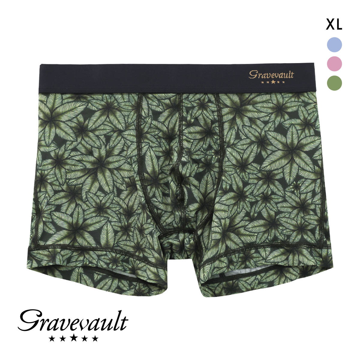グレイブボールト PEACEFUL ショートボクサーパンツ XL メンズ 前閉じ 日本製 Gravevault(GR-グリーン-XL)