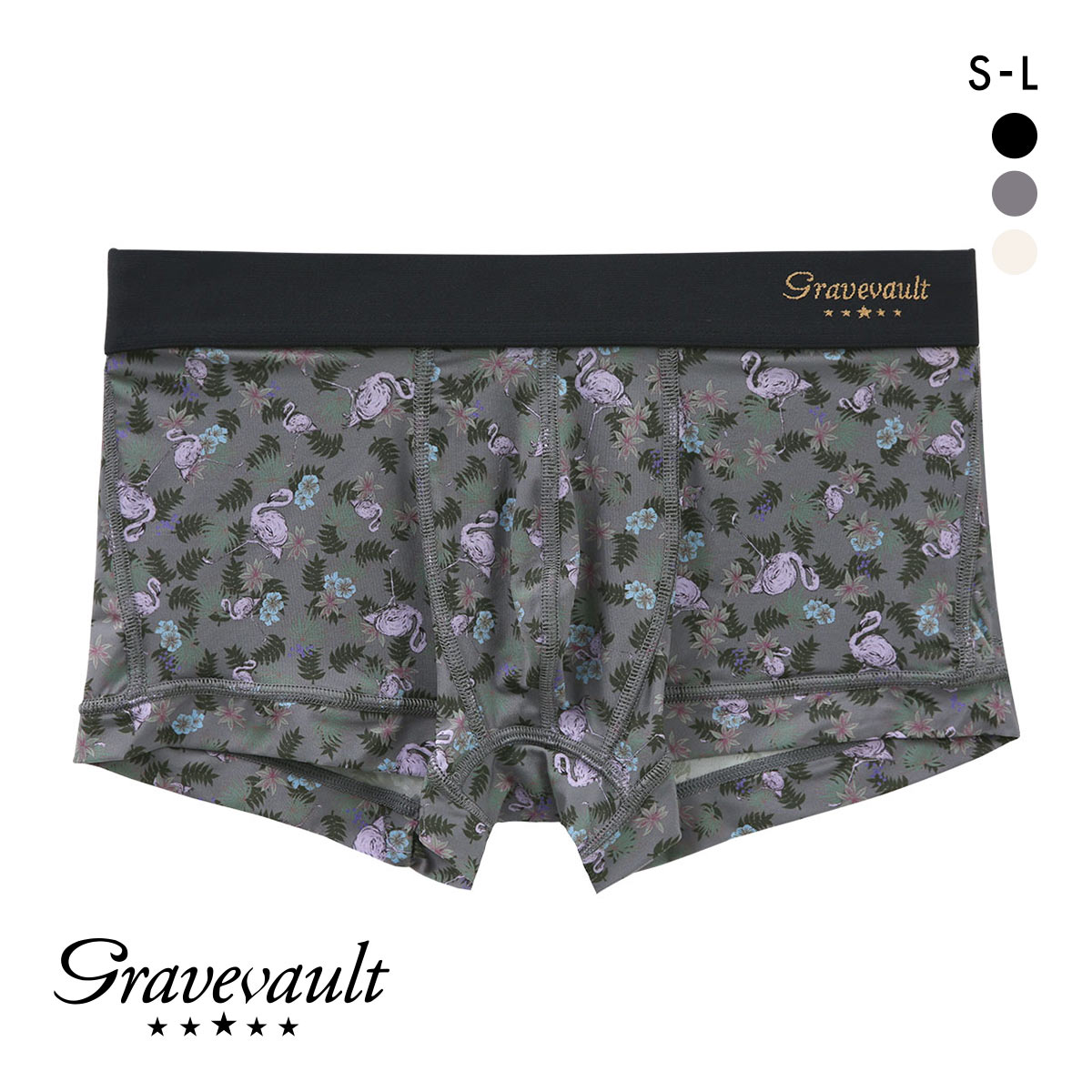 グレイブボールト Pink Flamingo ローライズボクサーパンツ SML メンズ 前閉じ 日本製 Gravevault(GY-グレー-S)