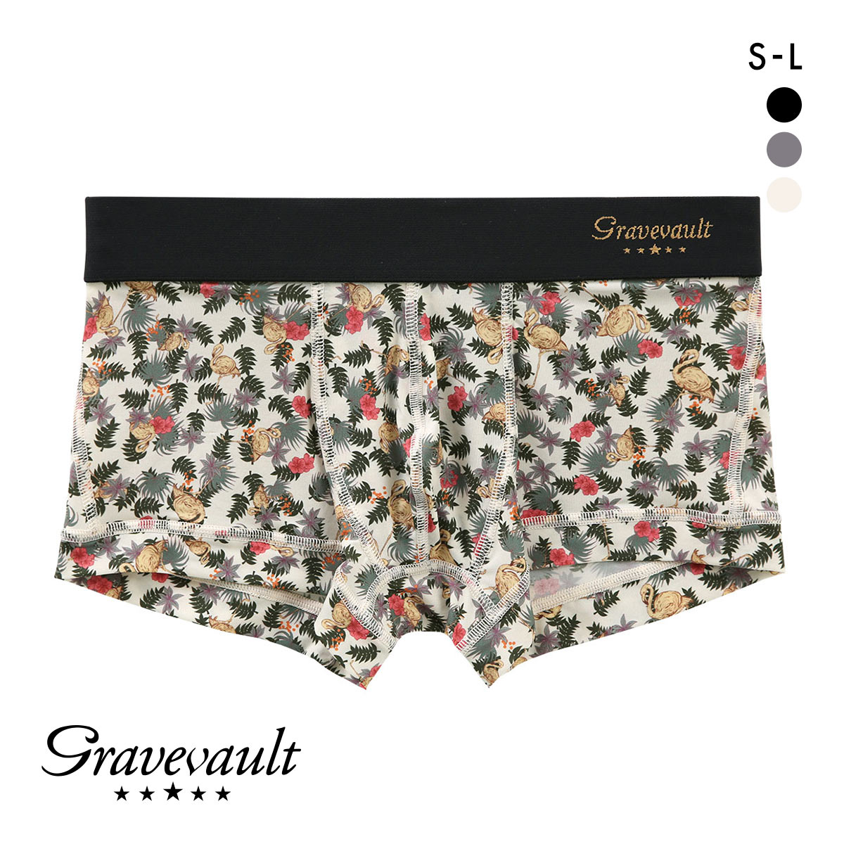 グレイブボールト Pink Flamingo ローライズボクサーパンツ SML メンズ 前閉じ 日本製 Gravevault(IV-アイボリー-S)