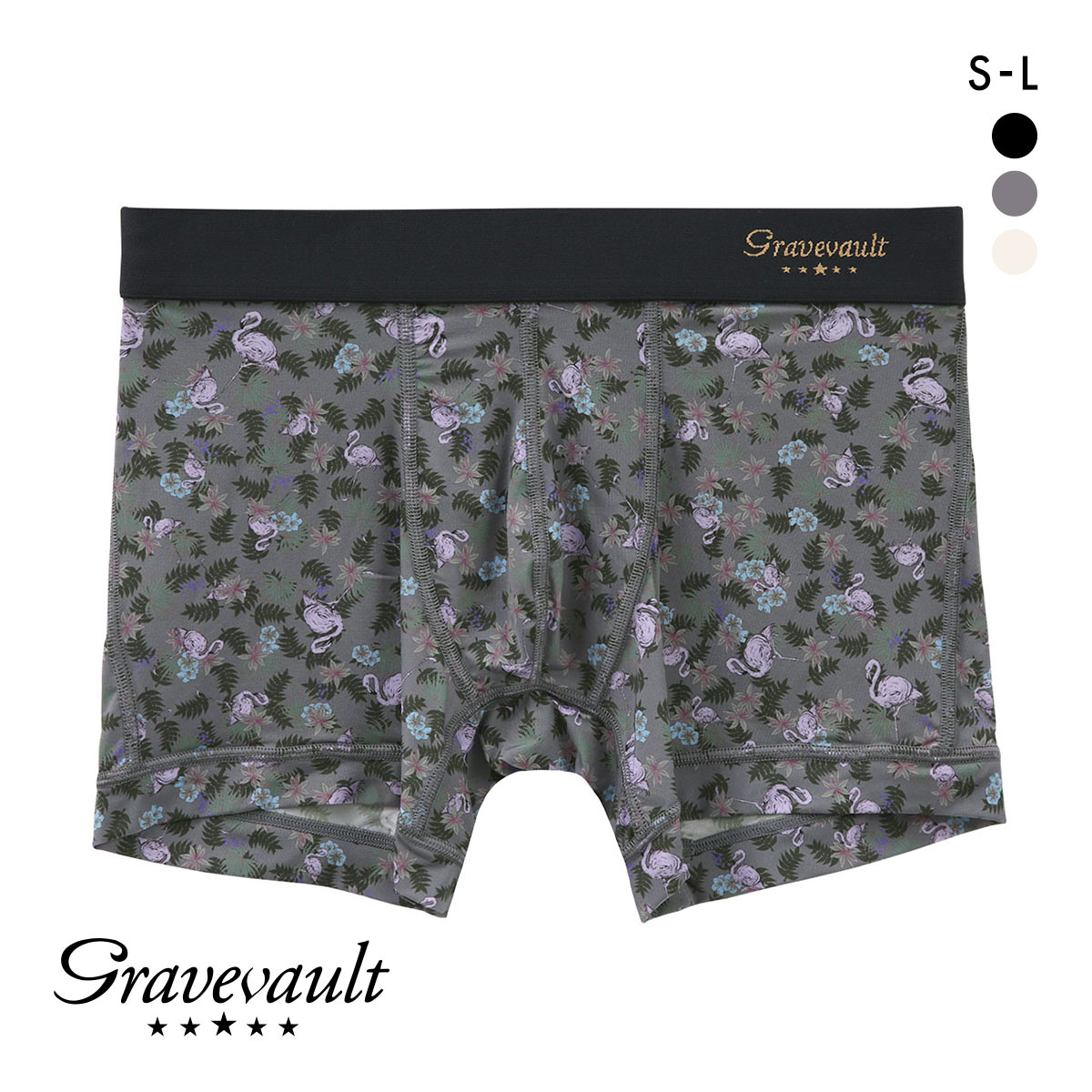 グレイブボールト Pink Flamingo ショートボクサーパンツ SML メンズ 前閉じ 日本製 Gravevault(GY-グレー-S)