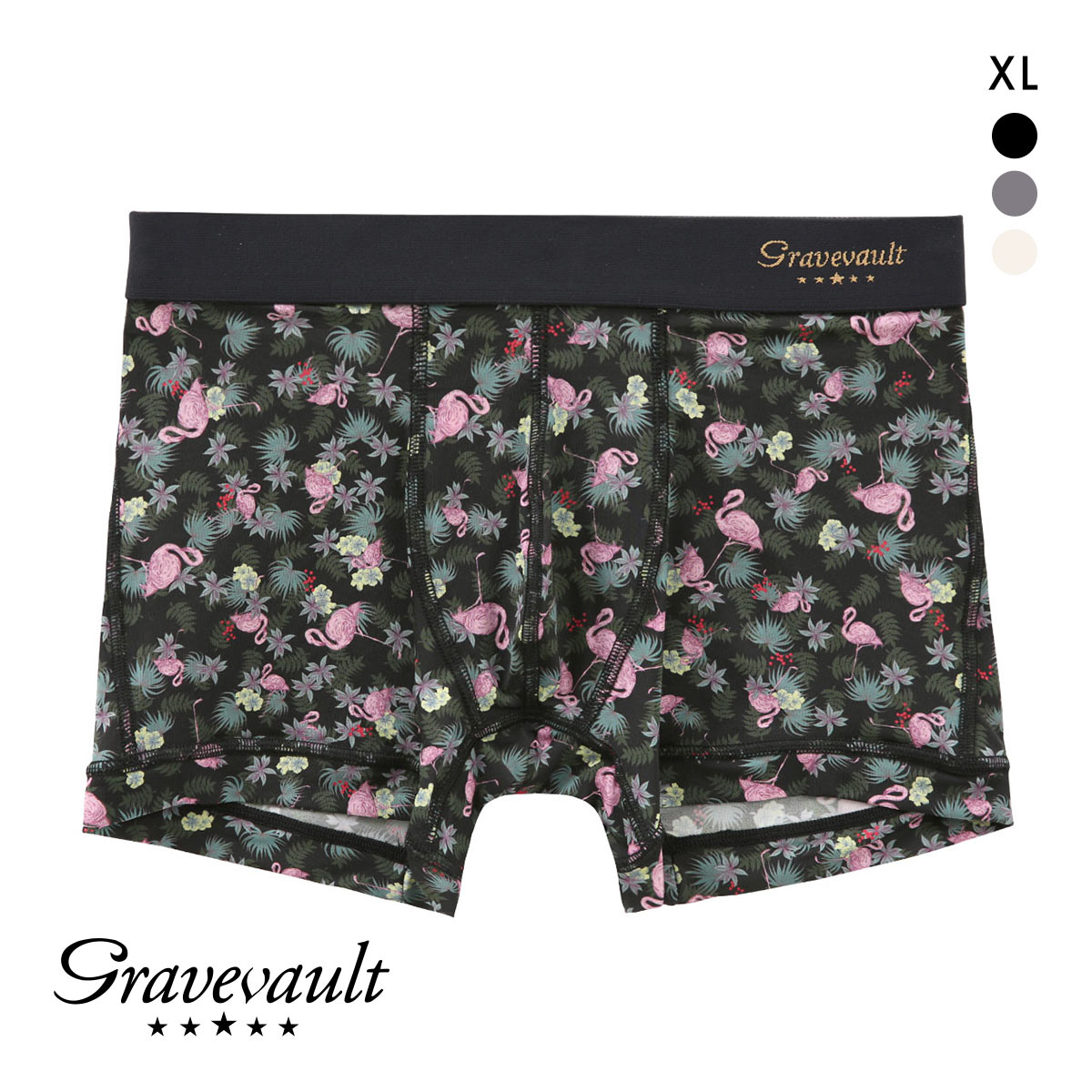 グレイブボールト Pink Flamingo ショートボクサーパンツ XL メンズ 前閉じ 日本製 Gravevault(BK-ブラック-XL)