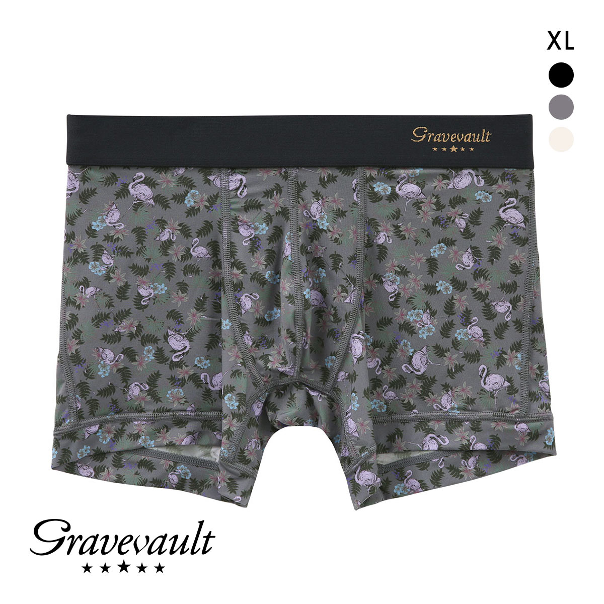 グレイブボールト Pink Flamingo ショートボクサーパンツ XL メンズ 前閉じ 日本製 Gravevault(GY-グレー-XL)