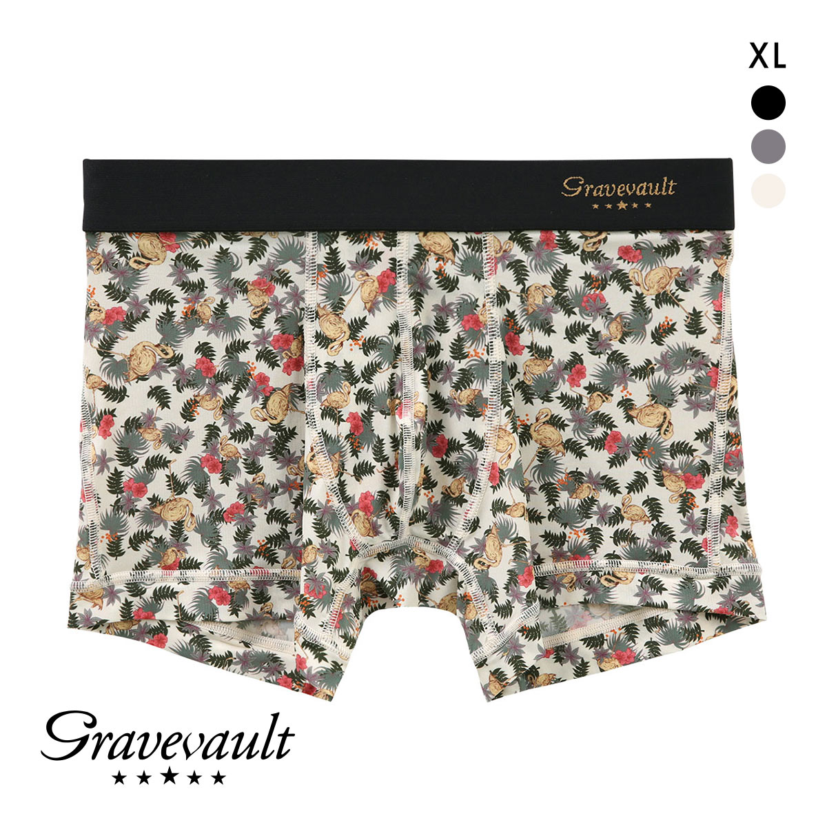 グレイブボールト Pink Flamingo ショートボクサーパンツ XL メンズ 前閉じ 日本製 Gravevault(IV-アイボリー-XL)