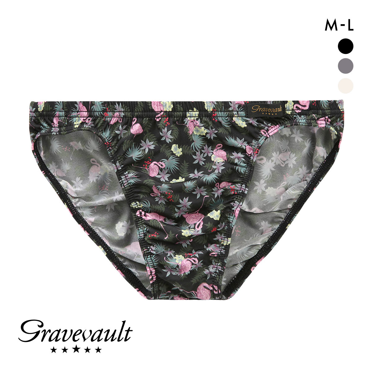 グレイブボールト Pink Flamingo ビキニ ブリーフ フルバック ML メンズ 前閉じ 日本製 Gravevault(BK-ブラック-M)