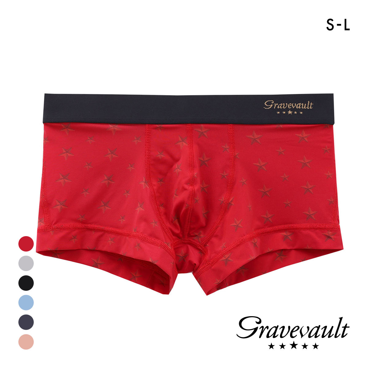 グレイブボールト STAR STUDS ローライズ ボクサーパンツ SML メンズ 前閉じ 日本製 Gravevault 国産(RE-レッド-S)