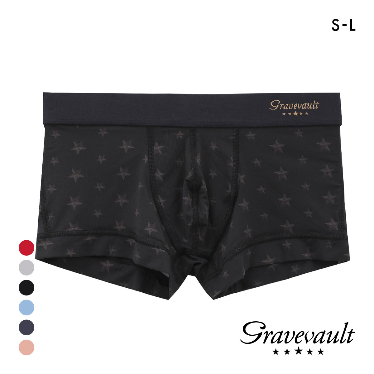 グレイブボールト STAR STUDS ローライズ ボクサーパンツ SML メンズ 前閉じ 日本製 Gravevault 国産(BK-ブラック-S)