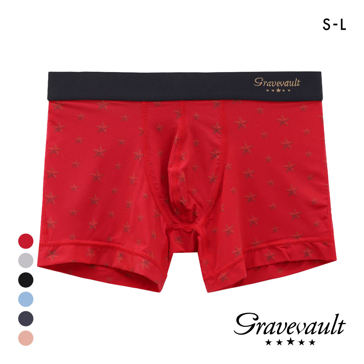 グレイブボールト STAR STUDS ショート ボクサーパンツ SML メンズ 前閉じ 日本製 Gravevault 国産(RE-レッド-S)