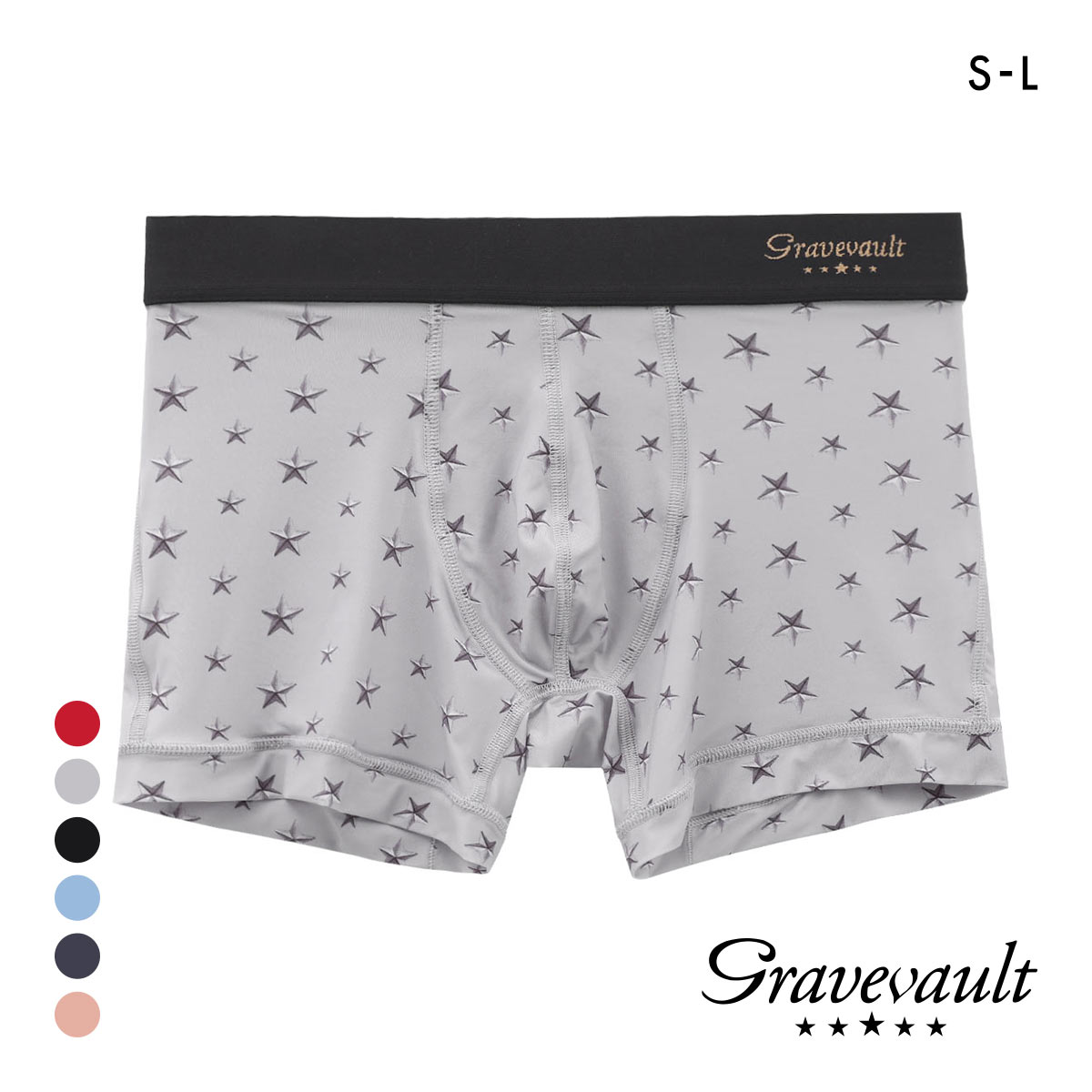 グレイブボールト STAR STUDS ショート ボクサーパンツ SML メンズ 前閉じ 日本製 Gravevault 国産(GY-グレー-S)