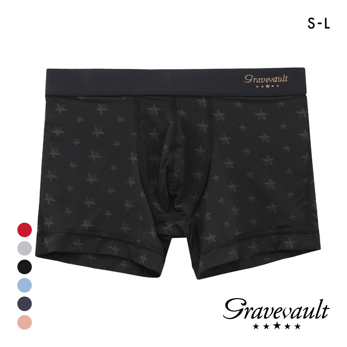 グレイブボールト STAR STUDS ショート ボクサーパンツ SML メンズ 前閉じ 日本製 Gravevault 国産(BK-ブラック-S)