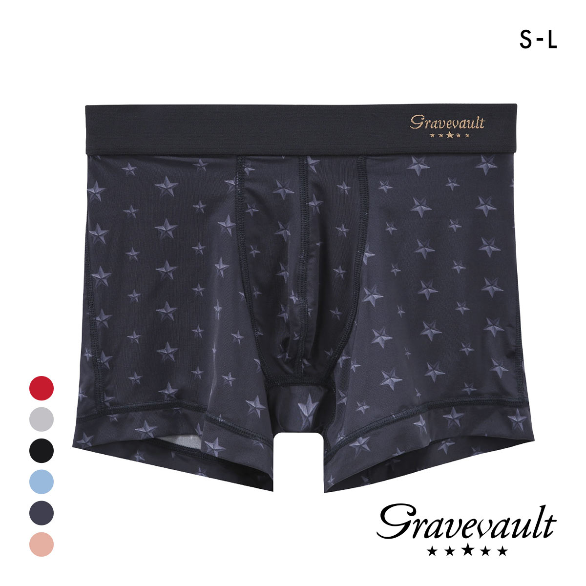 グレイブボールト STAR STUDS ショート ボクサーパンツ SML メンズ 前閉じ 日本製 Gravevault 国産(NV-ネイビー-S)