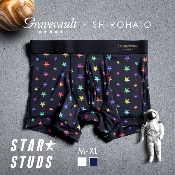 グレイブボールト Gravevault×SHIROHATO 別注 限定カラー STAR STUDS ショートボクサーパンツ メンズ 前とじ M L XL