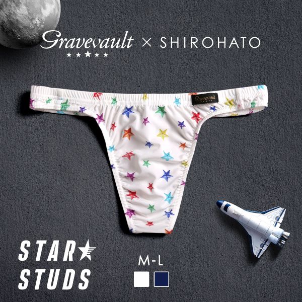 グレイブボールト Gravevault×SHIROHATO 別注 限定カラー STAR STUDS Tバック ビキニ  ML メンズ 前とじ 3052436S(WH-ホワイト-M)