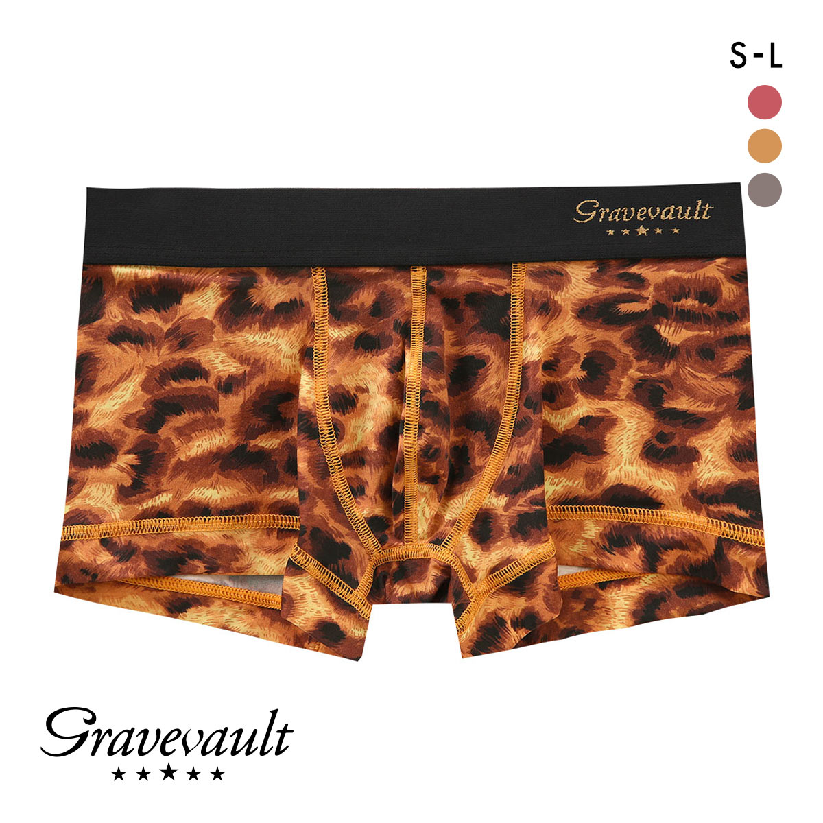 グレイブボールト LEOPARD ローライズ ボクサーパンツ SML メンズ 前閉じ 日本製 Gravevault 国産(YE-イエロー-S)