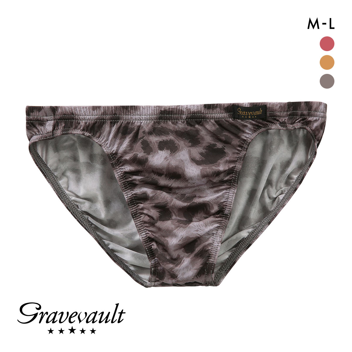 グレイブボールト LEOPARD ビキニ ブリーフ フルバック ML メンズ 前閉じ 日本製 Gravevault 国産(GY-グレー-M)