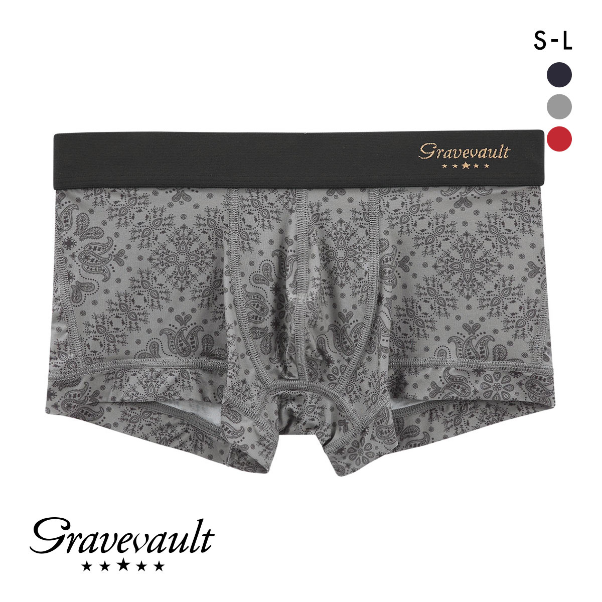 グレイブボールト Bandana ローライズ ボクサーパンツ SML メンズ 前閉じ 日本製 Gravevault 国産(GY-グレー-S)