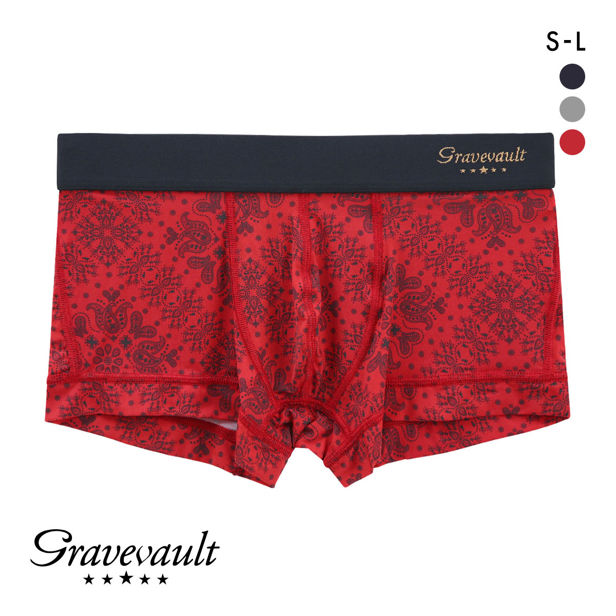 グレイブボールト Bandana ローライズ ボクサーパンツ SML メンズ 前閉じ 日本製 Gravevault 国産(RE-レッド-S)