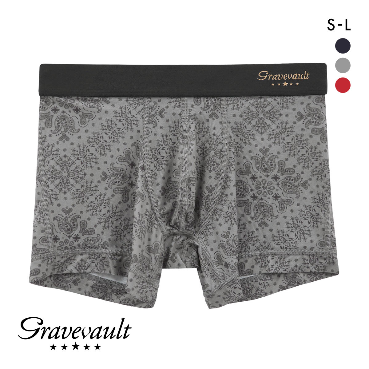 グレイブボールト Bandana ショート ボクサーパンツ SML メンズ 前閉じ 日本製 Gravevault 国産(GY-グレー-S)