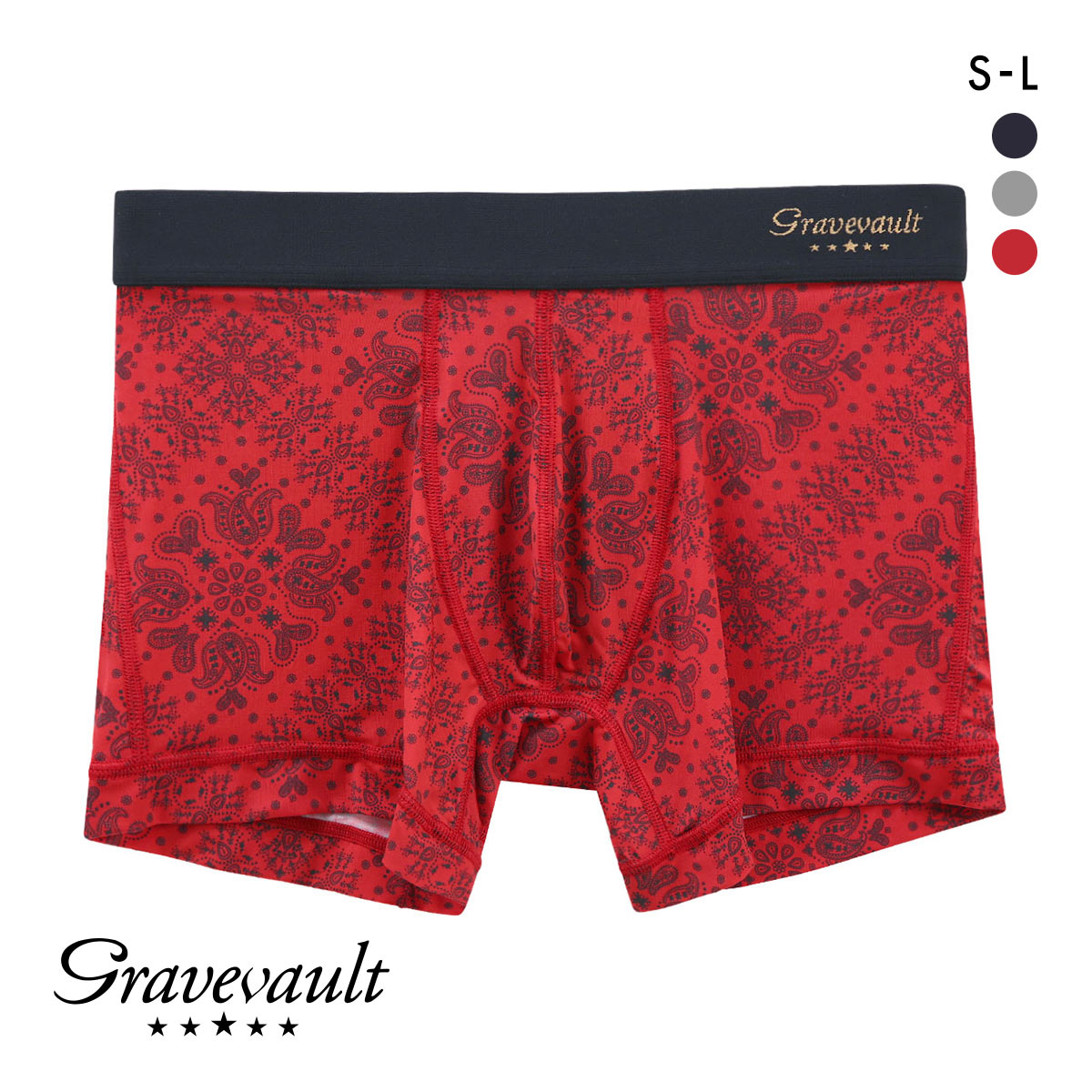 グレイブボールト Bandana ショート ボクサーパンツ SML メンズ 前閉じ 日本製 Gravevault 国産(RE-レッド-S)
