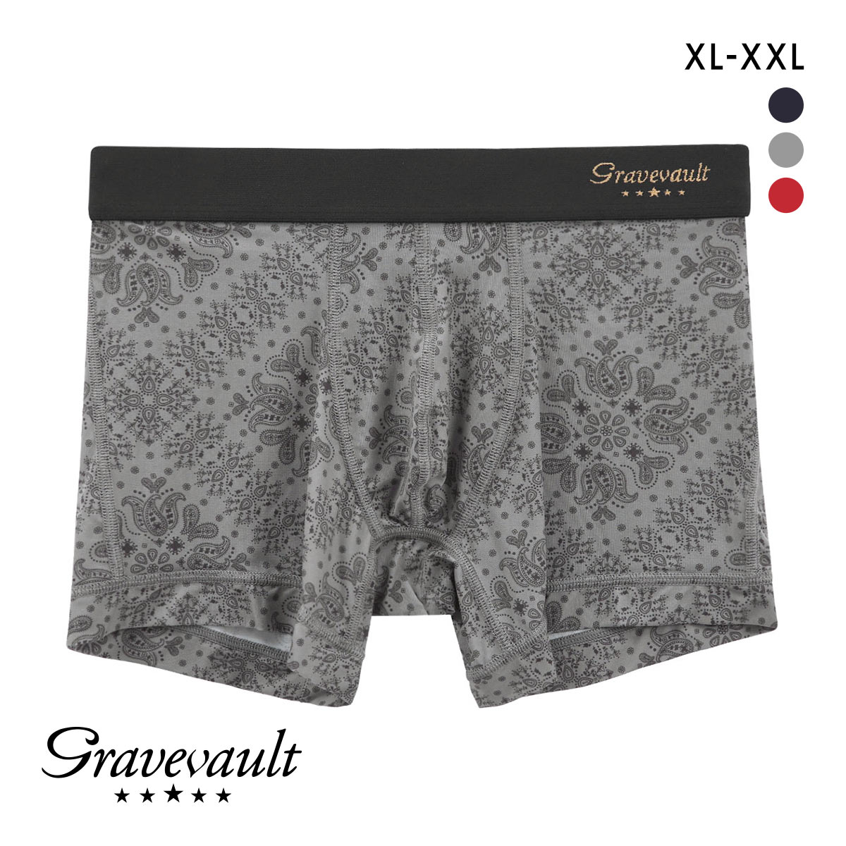 グレイブボールト Bandana ショート ボクサーパンツ XL XXL メンズ 前閉じ 日本製 Gravevault 国産(GY-グレー-XL)