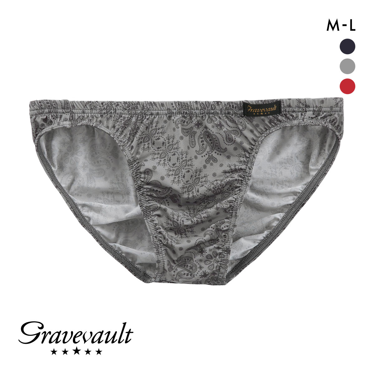 グレイブボールト Bandana ビキニ ブリーフ フルバック ML メンズ 前閉じ 日本製 Gravevault 国産(GY-グレー-M)