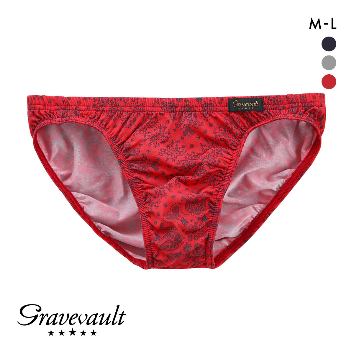 グレイブボールト Bandana ビキニ ブリーフ フルバック ML メンズ 前閉じ 日本製 Gravevault 国産(RE-レッド-M)