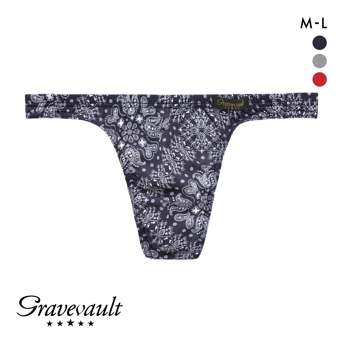グレイブボールト Bandana Tバック ビキニ ブリーフ ML メンズ 前閉じ 日本製 Gravevault 国産(NV-ネイビー-M)