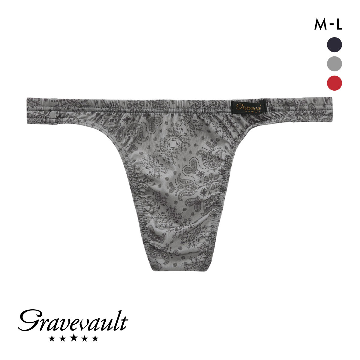 グレイブボールト Bandana Tバック ビキニ ブリーフ ML メンズ 前閉じ 日本製 Gravevault 国産(GY-グレー-M)
