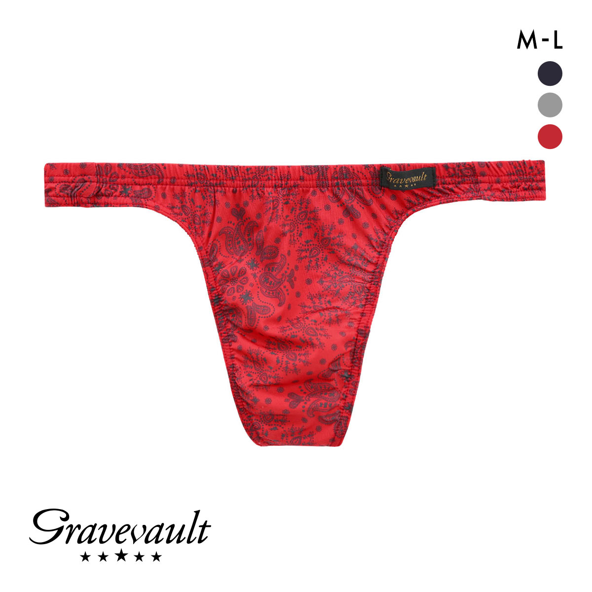 グレイブボールト Bandana Tバック ビキニ ブリーフ ML メンズ 前閉じ 日本製 Gravevault 国産(RE-レッド-M)