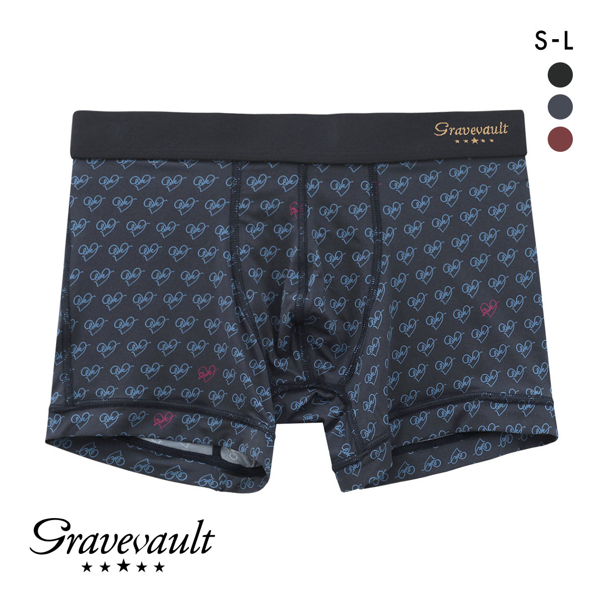 グレイブボールト LOVE プリント ショートボクサーパンツ SML メンズ 前閉じ 日本製 Gravevault(NV-ネイビー-S)