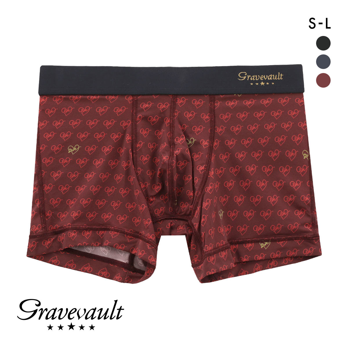グレイブボールト LOVE プリント ショートボクサーパンツ SML メンズ 前閉じ 日本製 Gravevault(RE-レッド-S)