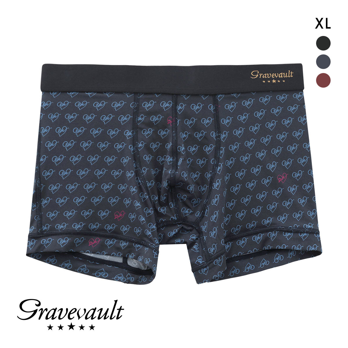 グレイブボールト LOVE プリント ショートボクサーパンツ XL メンズ 前閉じ 日本製  Gravevault(NV-ネイビー-XL)