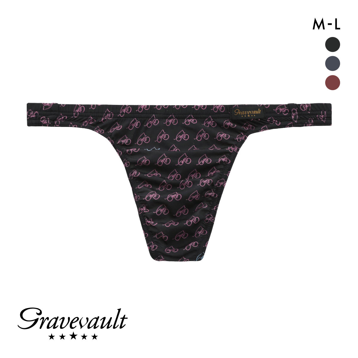 グレイブボールト LOVE Tバック ビキニ ブリーフ ML メンズ 前閉じ 日本製 Gravevault 国産(BK-ブラック-M)