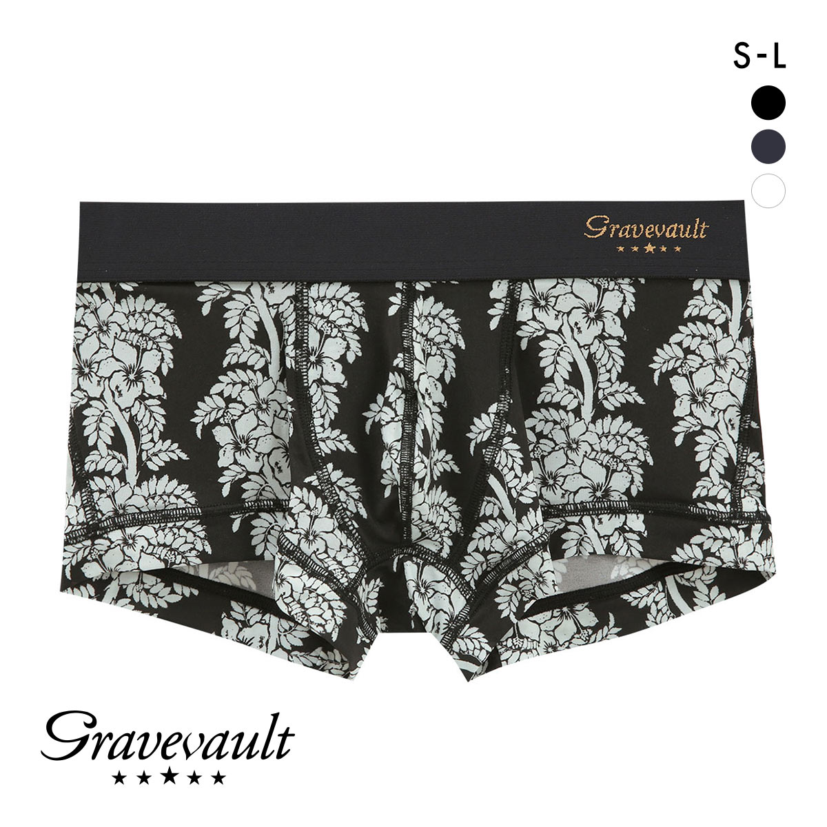 グレイブボールト aloha ローライズ ボクサーパンツ SML メンズ 前閉じ 日本製 Gravevault 国産(BK-ブラック-S)