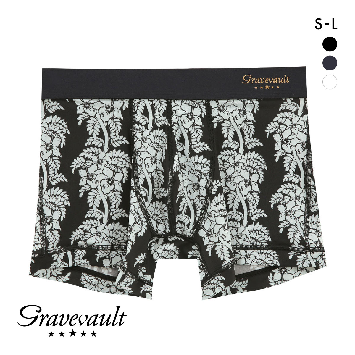 グレイブボールト aloha ショート ボクサーパンツ SML メンズ 前閉じ 日本製 Gravevault 国産(BK-ブラック-S)
