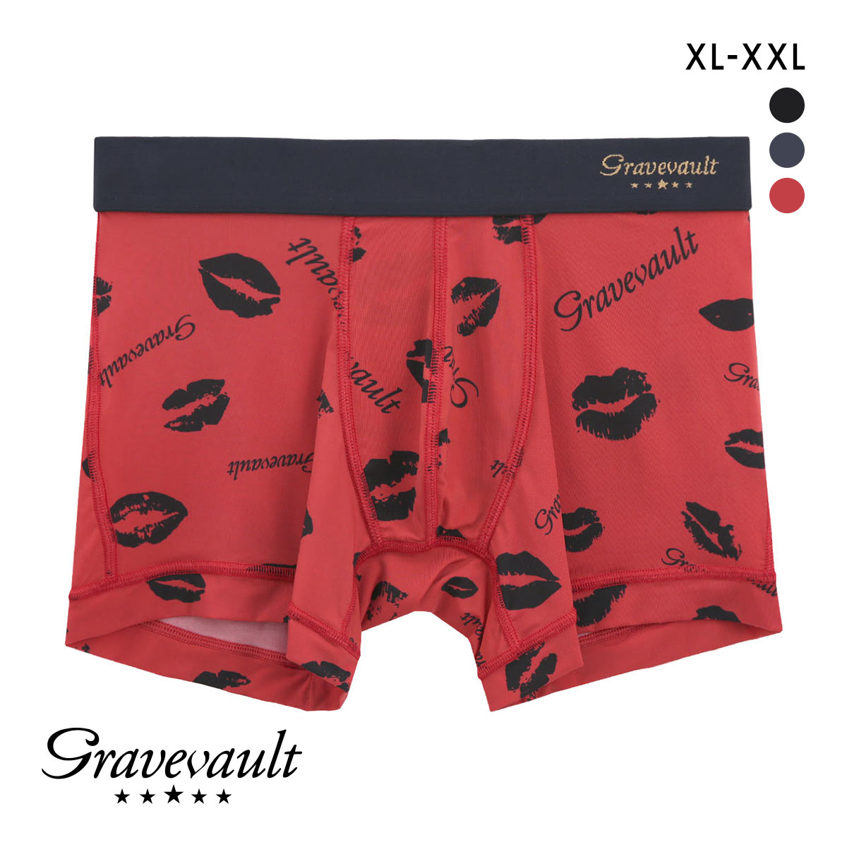 グレイブボールト Kiss ショート ボクサーパンツ XL XXL 大きいサイズ メンズ 前閉じ 日本製 Gravevault 国産(RE-レッド-XL)