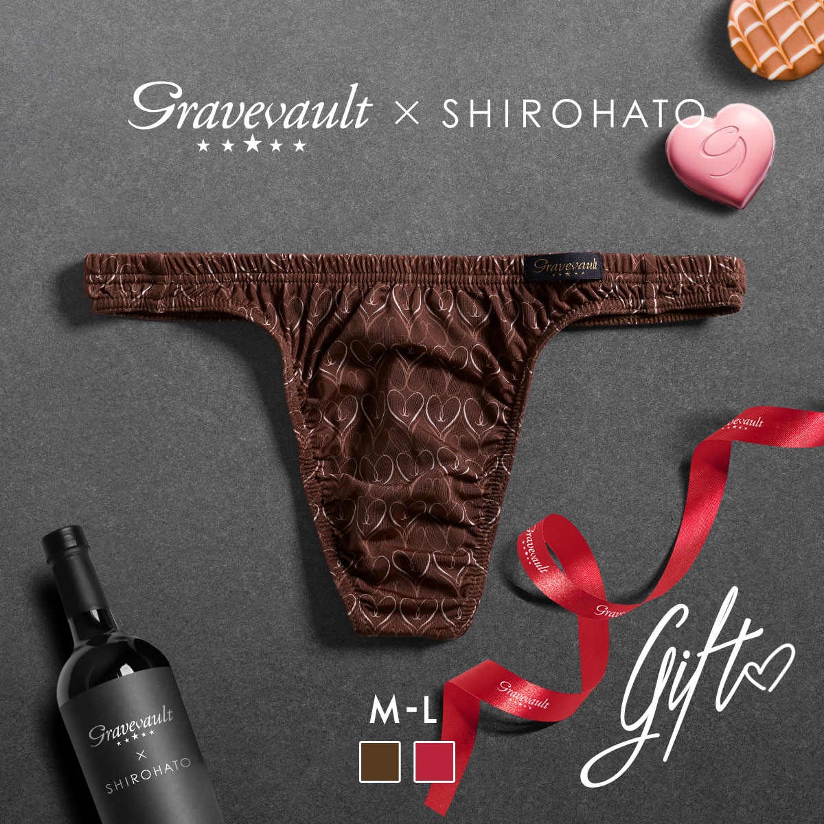 グレイブボールト Gravevault×SHIROHATO 別注 限定カラー GIFT Tバック ビキニ  ML メンズ 前とじ(CHO-チョコレート-M)