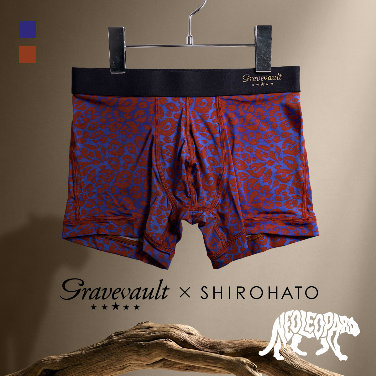 グレイブボールト Gravevault×SHIROHATO 別注 限定カラー NEO LEOPARD ショートボクサーパンツ メンズ 前とじ M L XL(BUR-バーガンディ-M)