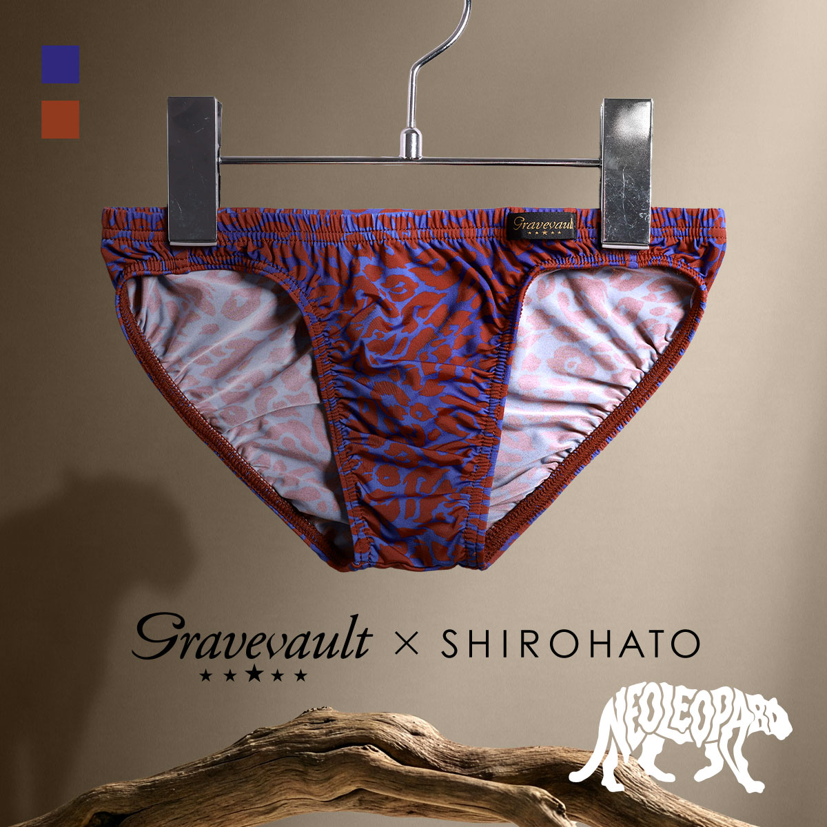 グレイブボールト Gravevault×SHIROHATO 別注 限定カラー NEO LEOPARD フルバック ビキニ  M L ブリーフ メンズ 前とじ(BUR-バーガンディ-M)