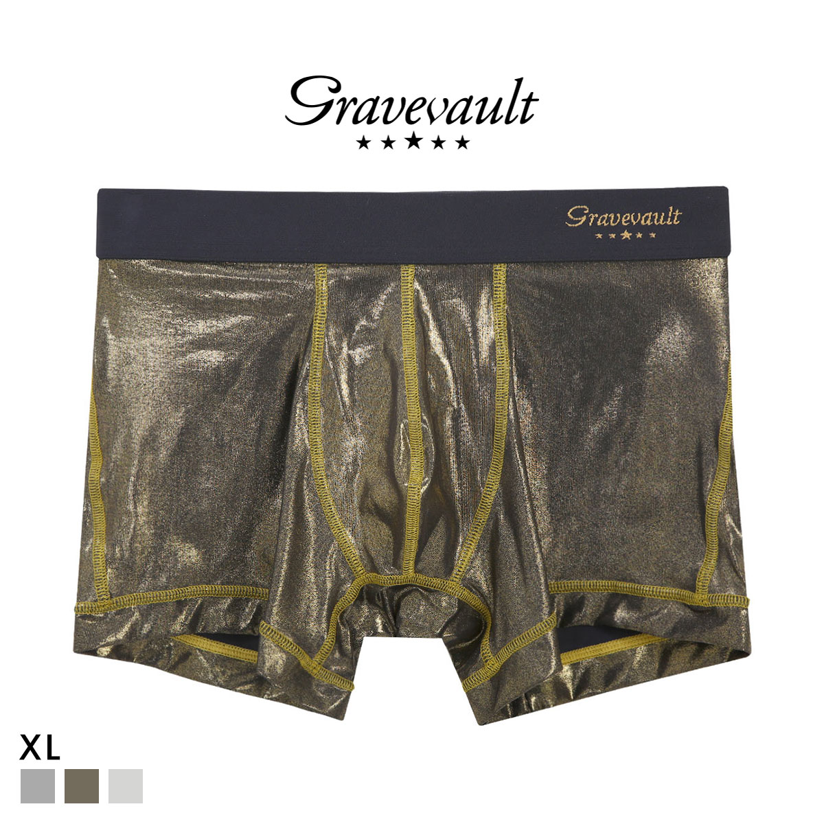 グレイブボールト Metallic ショート ボクサーパンツ メンズ Gravevault 前とじ XL 3052582 大きいサイズ(GL-ゴールド-XL)