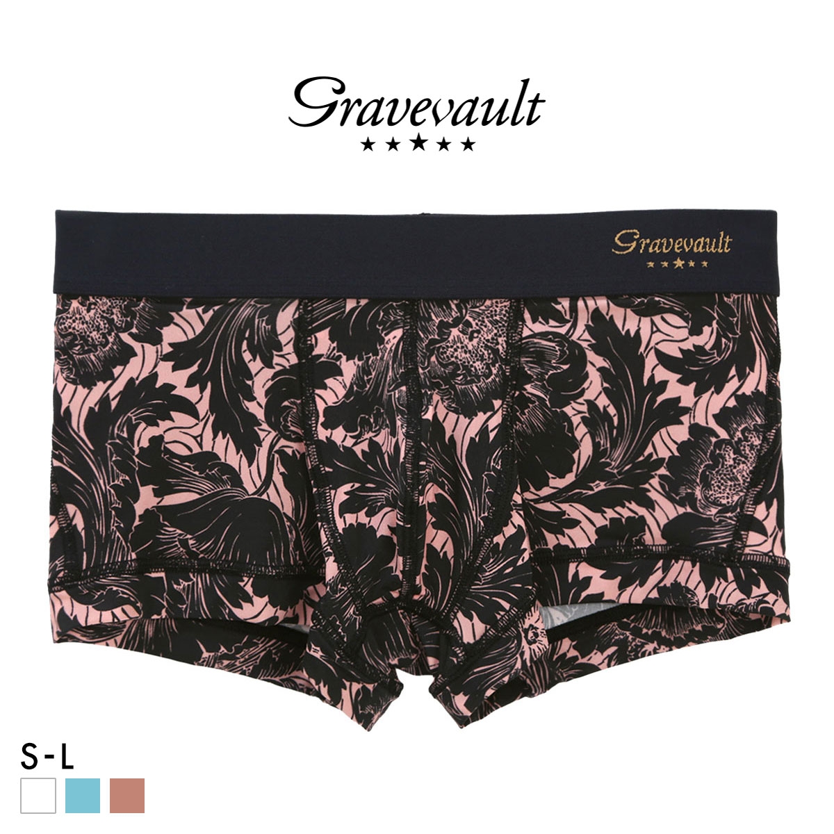 グレイブボールト FLOWER ローライズ ボクサーパンツ メンズ Gravevault 前とじ S M L 3052591 日本製(PI-ピンク-S)