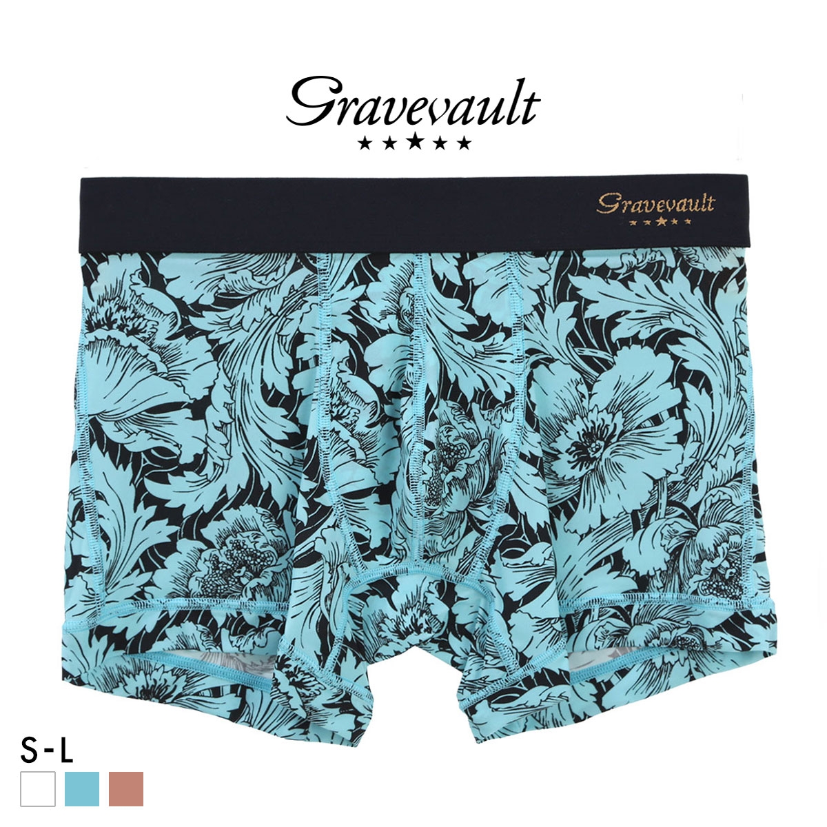 グレイブボールト FLOWER ショート ボクサーパンツ メンズ Gravevault 前とじ S M L 3052592 日本製(MI-ミント-S)