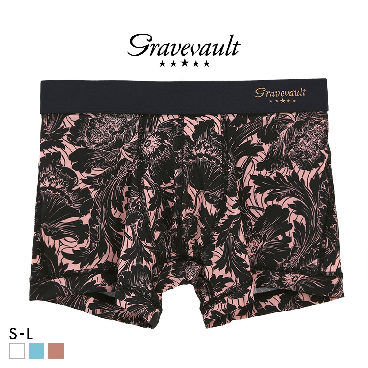 グレイブボールト FLOWER ショート ボクサーパンツ メンズ Gravevault 前とじ S M L 3052592 日本製(PI-ピンク-S)