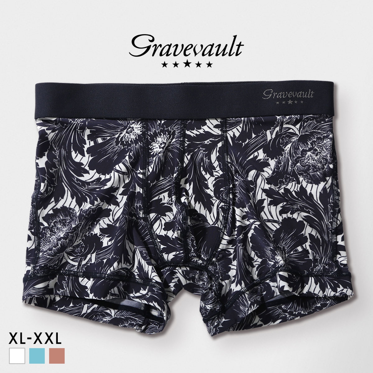 グレイブボールト FLOWER ショート ボクサーパンツ メンズ Gravevault 前とじ XL XXL 3052592 大きいサイズ 日本製(WH-ホワイト-XL)