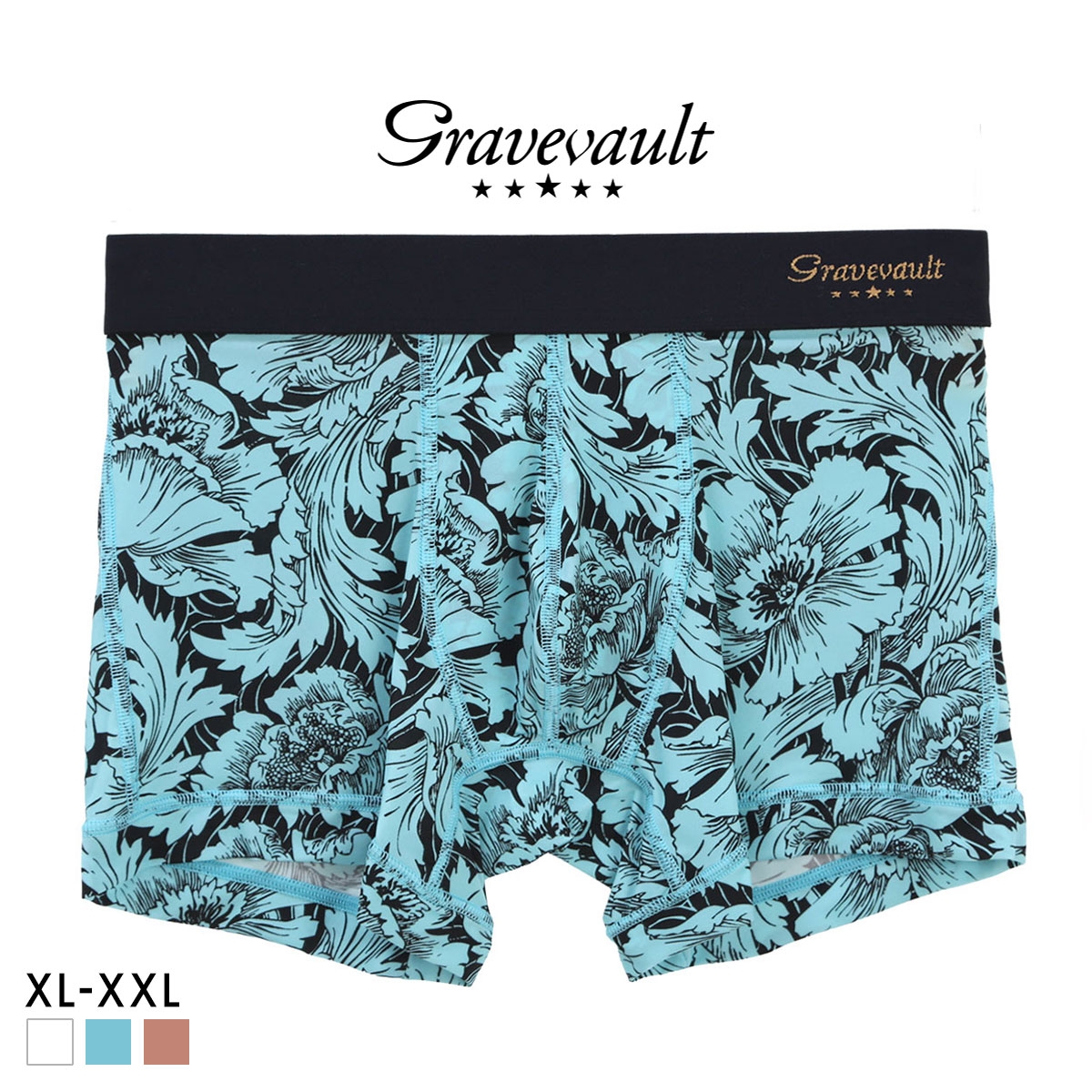 グレイブボールト FLOWER ショート ボクサーパンツ メンズ Gravevault 前とじ XL XXL 3052592 大きいサイズ 日本製(MI-ミント-XL)
