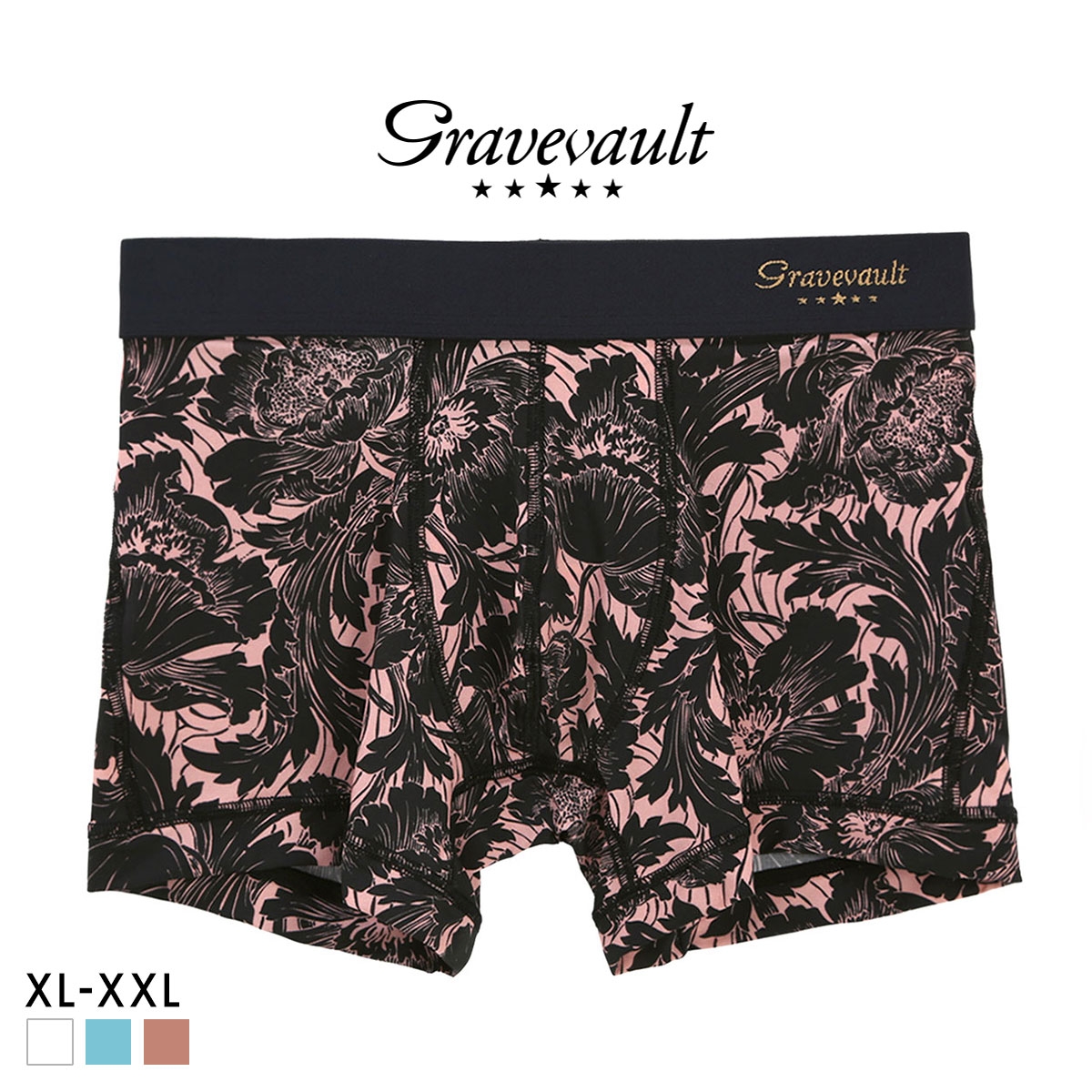 グレイブボールト FLOWER ショート ボクサーパンツ メンズ Gravevault 前とじ XL XXL 3052592 大きいサイズ 日本製(PI-ピンク-XL)