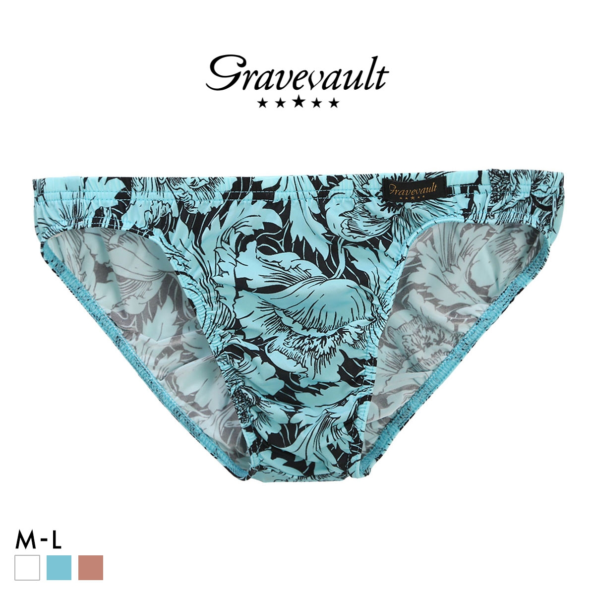 グレイブボールト FLOWER フルバック ビキニ  M L ブリーフ メンズ Gravevault 前とじ 3052595 日本製(MI-ミント-M)