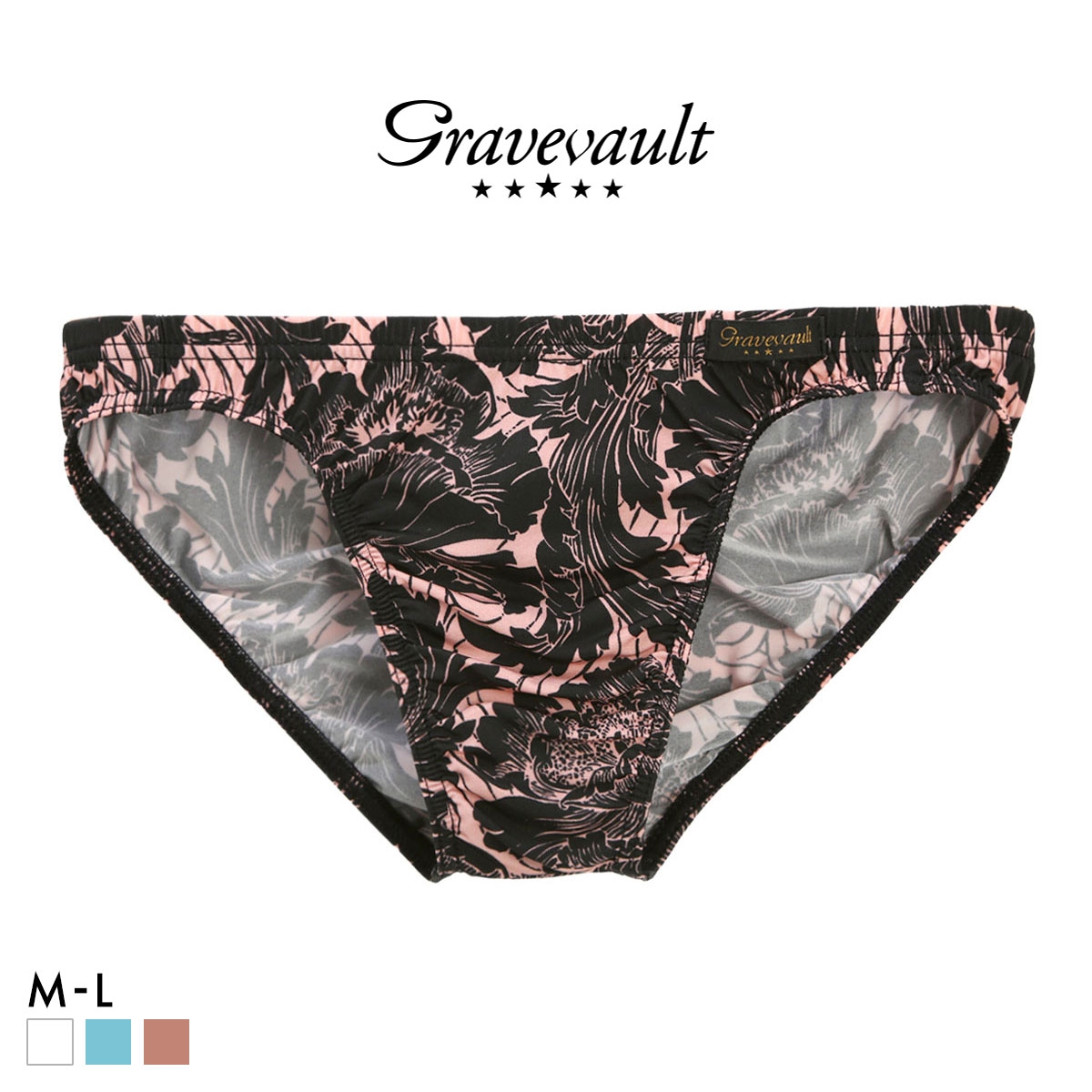 グレイブボールト FLOWER フルバック ビキニ  M L ブリーフ メンズ Gravevault 前とじ 3052595 日本製(PI-ピンク-M)