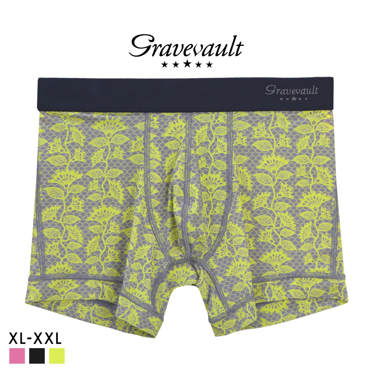 グレイブボールト BARBED FLOWER ショート ボクサーパンツ メンズ Gravevault 前とじ XL XXL 3052602 日本製(YE-イエロー-XL)