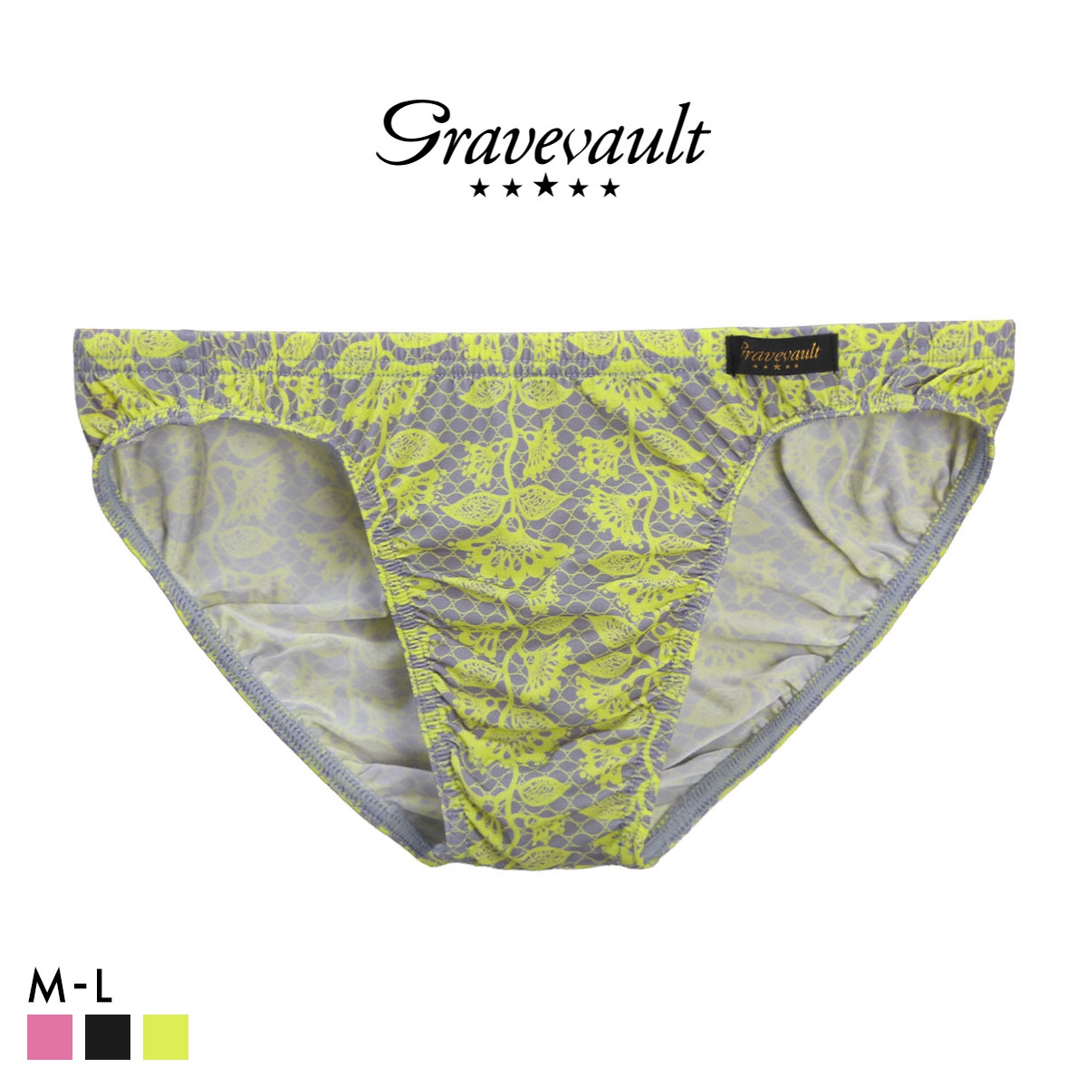 グレイブボールト BARBED FLOWER フルバック ビキニ  M L ブリーフ メンズ Gravevault 前とじ 3052605 日本製(YE-イエロー-M)